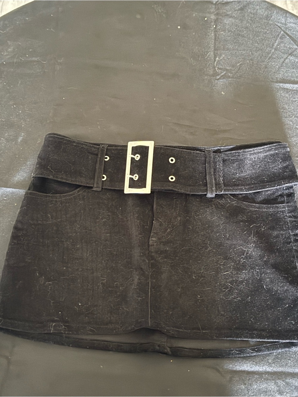 Garage Black Velvet Mini Skirt with Buckle Belt